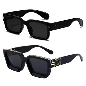 1/2Pcs Unisex Vintage Oversized  Square Frame Sunglasses, American Millionaire Style Sunglasses with Gold Accents, Trendy Chunky Rectangle Sun Glasses UV Protection,  Thick Plastic Frame with PC Lenses, Men's Accessories, Trendy Versatile Eyewear Gifts