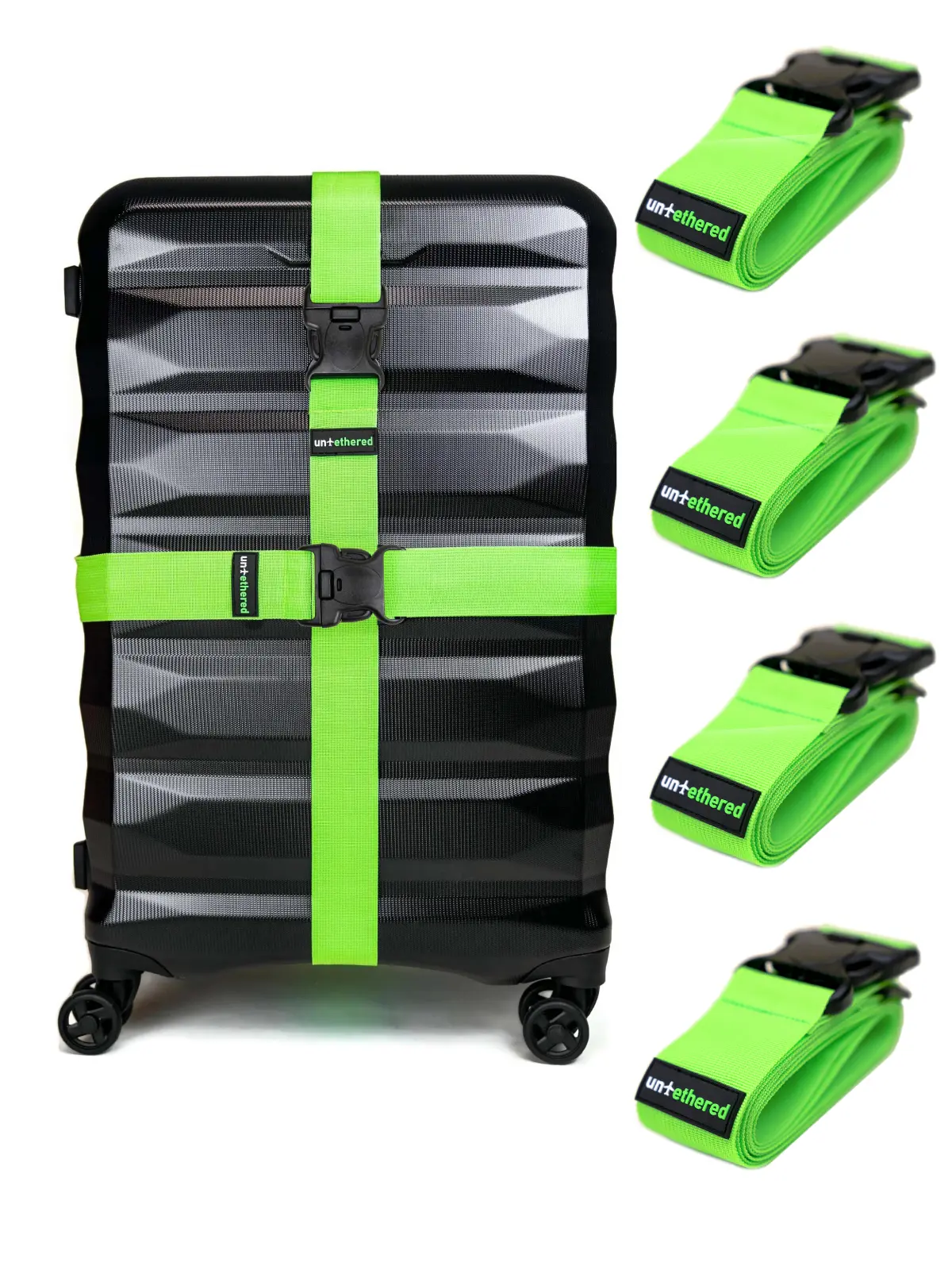 Untethered 4-Pack Luggage Straps | Suitcase Strap, Luggage Strap, Luggage Belt Strap, Luggage Straps for Suitcases TSA Approved, Suitcase Belt Strap, Bag Straps for Luggage. Buckle Straps and Wraps.