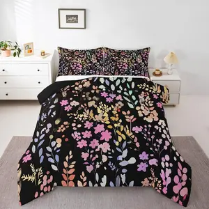 Colorful Floral Comforter Set,Cute Boho Pink Flower Bedding Set for Kids Girls Bedroom Decor,Watercolor Wild Flowers Quilt Bed Set,Bohemian Wildflower Bed Comforter Set