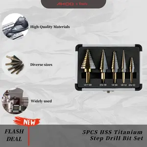 Step Drill Bits, 5PCS HSS Titanium Step Drill Bit Set, 50 Sizes High Speed Steel Step Bits for Metal with Aluminum Case