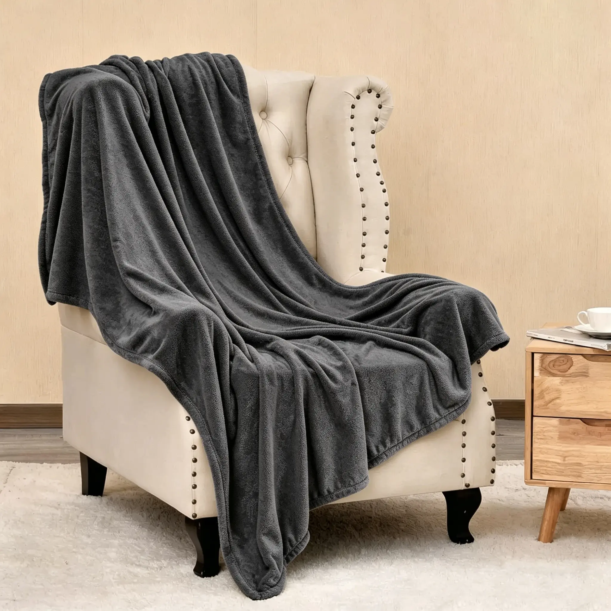 Solid Color Flannel Fleece Blanket, Soft Cozy Lightweight Throw Blanket for Bed, Couch, Sofa, Travel, Camping, Multiple Sizes 50"x60", Gray, Multi-Color Options