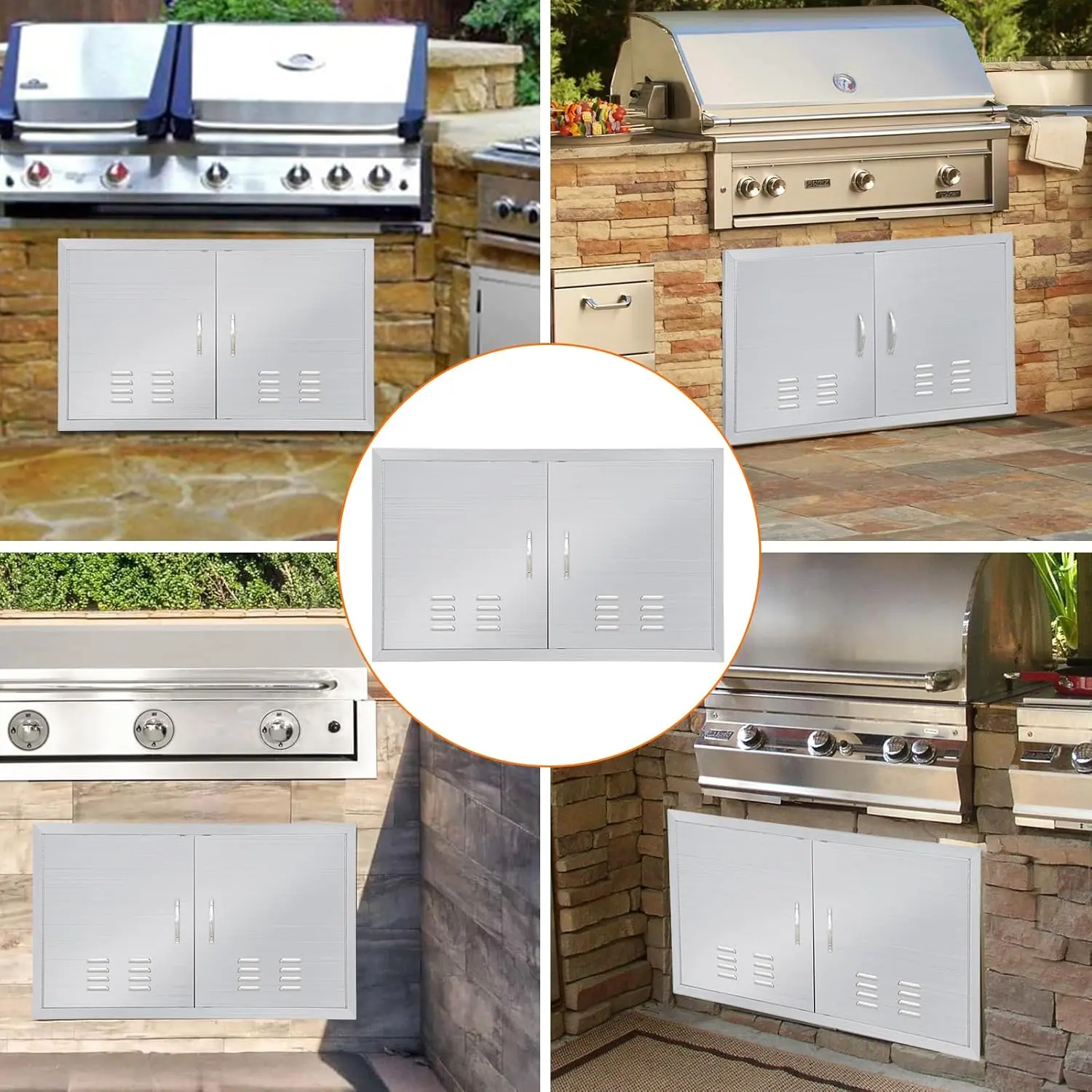 Stainless Steel Ventilated Double-Door Kitchen Storage Cabinet - 42 in W x 21 in H, Flush-Mount with Pre-Drilled Frame, Outdoor Home Improvement Kitchen Fixture for Easy Access