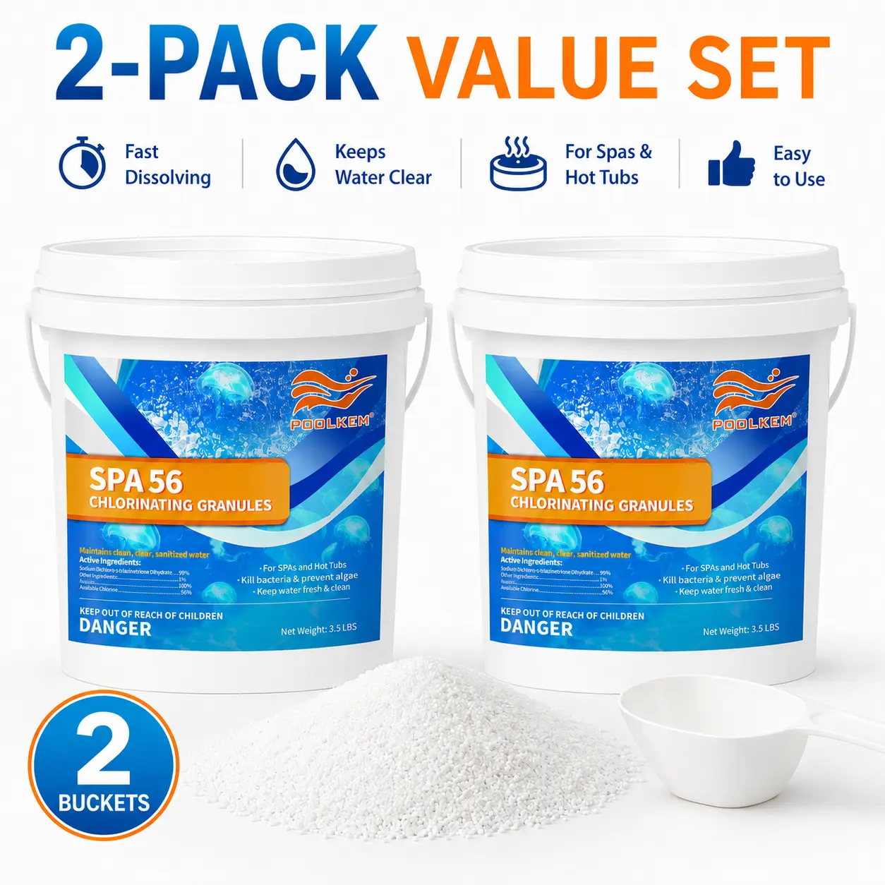 Premium Hot Tub Water Care 2-Pack (7 lbs Total) - Fast Dissolving, Easy to Use Spa Treatment, Controls Algae for Spas & Hot Tubs, Supports Everyday Relaxation