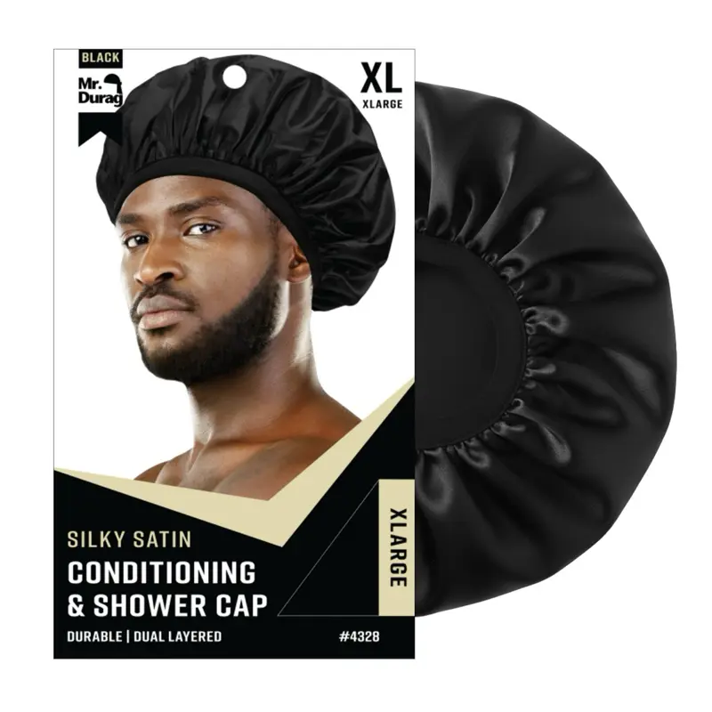 Mr. Durag XL Thick Polyester Waterproof Dual-Layer Shower & Conditioning Cap for Adults, Black Bathroom Accessory, 1pcs Bath Supplies Accessory