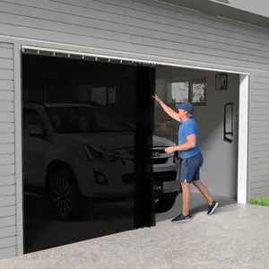 Sliding Garage Door Screen with Track Closure - Retractable  Curtain Keep Annoying  Out Easy Install Heavy Duty Fiberglass Mesh Net  Opening Garage Patio (Black, 8 ft x 7 ft)