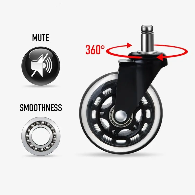Office Chair Wheel Replacement, Chair Wheels Replacement, Chair Foot Wheel, Noise-free Wheel, Furniture Hardware for Most Floor Types, Heavy Duty, Furniture Moving Wheel