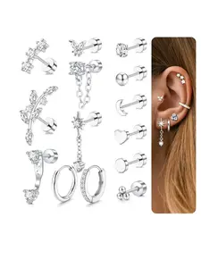 20G Cartilage Earrings for Women Stainless Steel Flat Back Earrings Hypoallergenic Surgical Stainless Steel Stud and Hoop Earring Set Cartilage Earring Stack Daith Conch Tragus Helix Piercing Jewelry, Flat Pierced Jewelry, Body Jewelry
