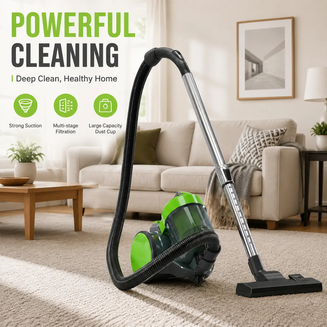 Sweetcrispy S-Bagless Cannister Vacuum Cleaner - Household Items, 1.8L Large Capacity Dust Cup, High-Efficiency Suction, Washable HEPA Filter, Lightweight Portable Design for Carpets, Hard Floors