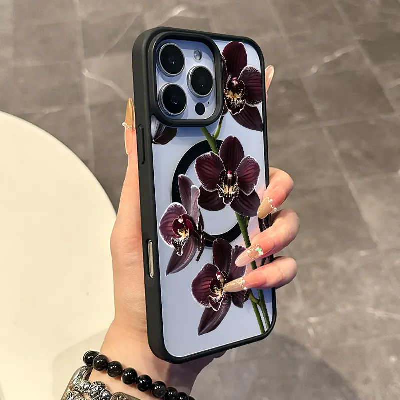 Chic Magnetic Smartphone Case for iPhone 11/12/13/14/15/16 & Pro Max Dark Orchids, MagSafe Ready, Anti-Slip, Ultra Thin - Handheld Cellphone Protection for Daily Use, Devices