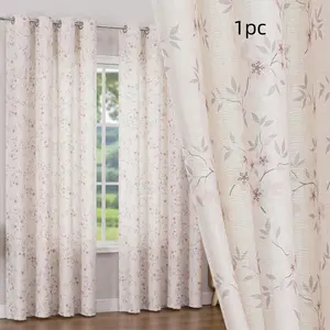 1pc Polyester Linen Flower Printed Grommet Top Curtains, Light Filtering Cozy Beautiful And The Material Is Very High Quality Drapes Retro Pastoral Style Curtains Home Decoration，For Living Room,Bedroom, Home Textile