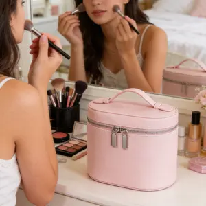 Travel Toiletry Case for Women, Portable Vanity Storage Box, With Removable Divider Makeup Organizer Bag Cosmetic Pouch,summervibes