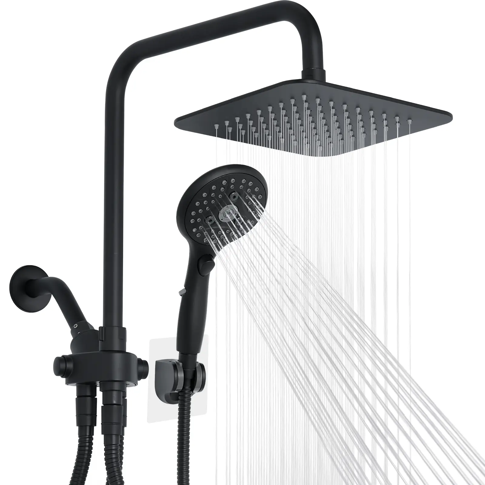 VXV Dual Shower Head Combo 8 Inch High Pressure Rain Shower Head 7-Mode Handheld Spray Adjustable Sliding Bar 71" Hose Anti-Leak 360° Rotation