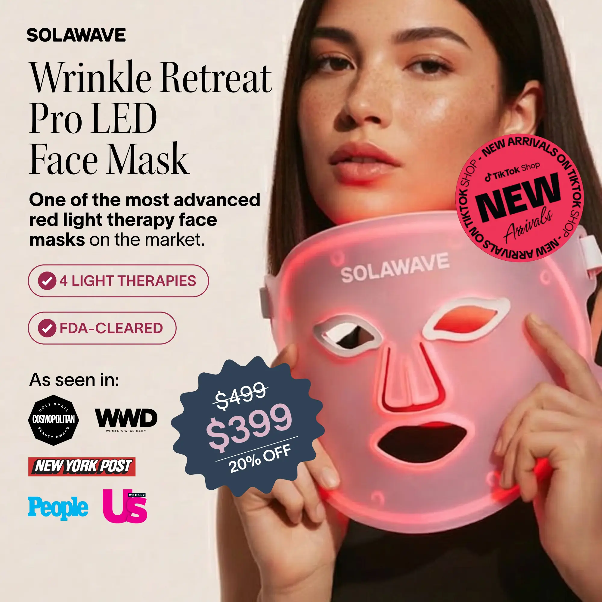 Wrinkle Retreat Pro LED Face Mask with Red, Infrared, Deep Red, and Amber Light Therapy
