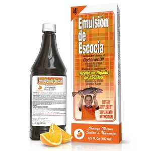 Emulsion de Escocia Cod Liver Oil Orange Flavor 6.5 fl oz Fish Oil for Immune and Bone Health with Vitamins and Omega-3, Adults, Brain