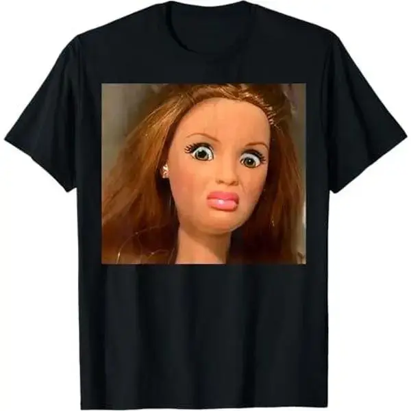 Unisex Cotton Graphic Sports Top - Funny Disgusting Doll Face Meme, Hilarious Sarcastic Gift Garment, Short Classic Fit, Loose-Fitted Relaxed Tee
