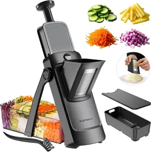 SUPMAKIN Stainless Steel Heavy-Duty Foldable Mandoline Slicer - Adjustable Vegetable Cutter, Potato Fry Maker, Veggie Salad Prep Tool with Basket, 2026 Kitchen Gift