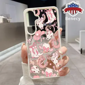 Magnetic Phone Case Compatible with Galaxy S23 Ultra S24 Plus S25 S22+ FE Cowboy Pink Fantasy Acrylic Back Soft TPU Edge Anti-Slip skin-friendly feel Hard Shell for Girl