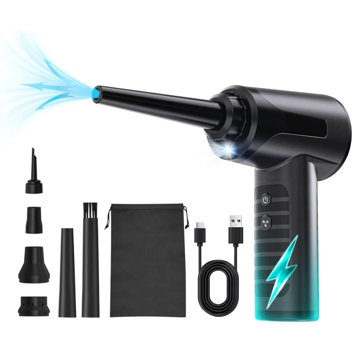 Electric Compressed Air Duster Rechargable Air Blower for  100000RPM Air Can Duster for Computer PC Mini Blower Cordless with Led Light Handheld Blower Keyboard Cleaner, Black