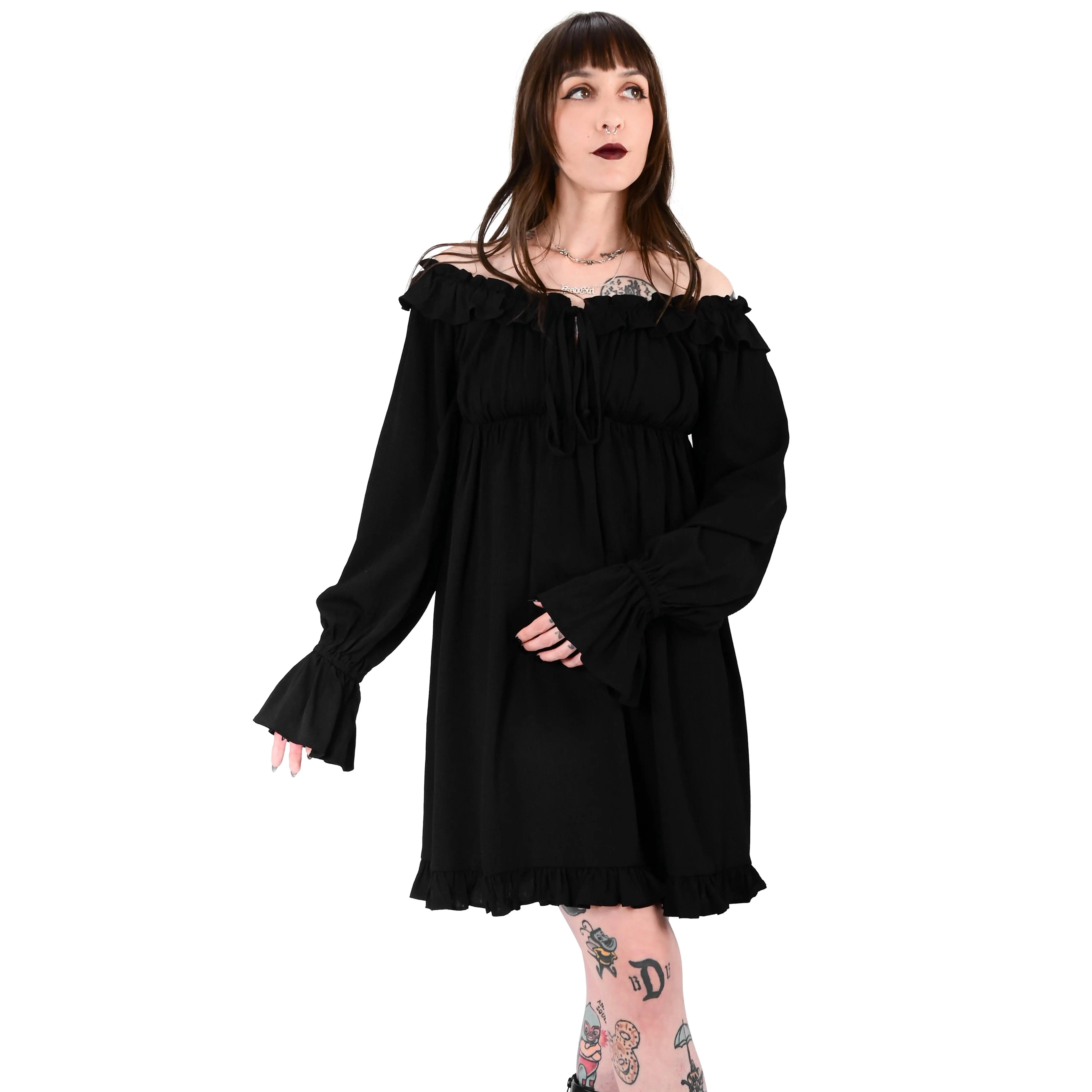 Foxblood Shop Women's Casual Anya Dress, Corset Design, Viscose Fabric, Comfy Fit, Adjustable Straps, Ruffle Detailing