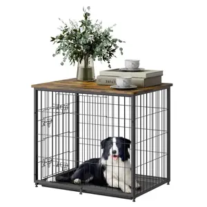 VEVOR 27" Dog Crate Furniture,  Dog Kennel Furniture with Double Doors, 2-in-1 Decorative Wooden Dog Crate with Removable Tray, Dog Crate End Table Hold up to 30 lbs for Small, Medium Dogs Brown