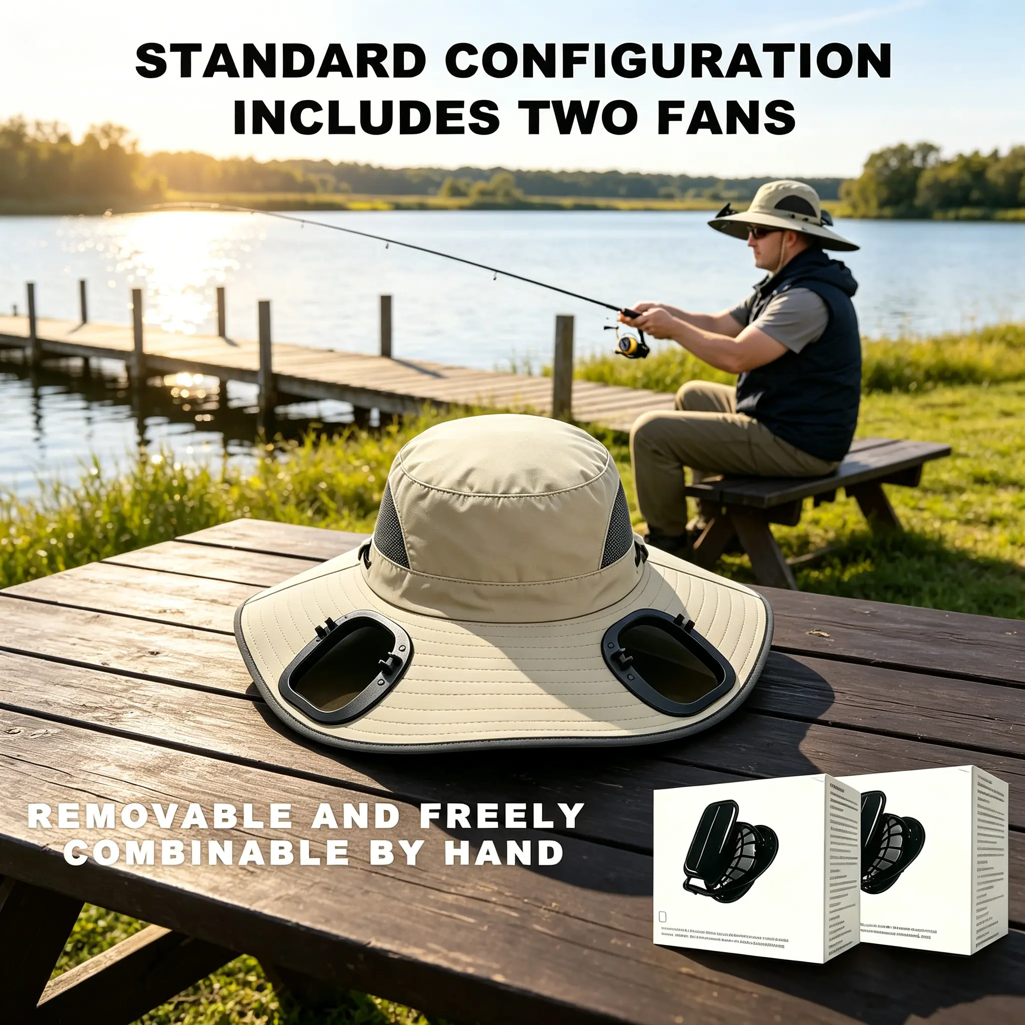 Collapsible Sweat-Wicking UPF 50+ Waterproof Breathable Outdoor Wide Brim Hat - Dual USB-C Rechargeable Solar-Powered Cap, Sun Protection Sports & Outdoor Hat for Construction Work, Hiking, Sweat-Wicking Sun Protection Sports & Outdoor Hats