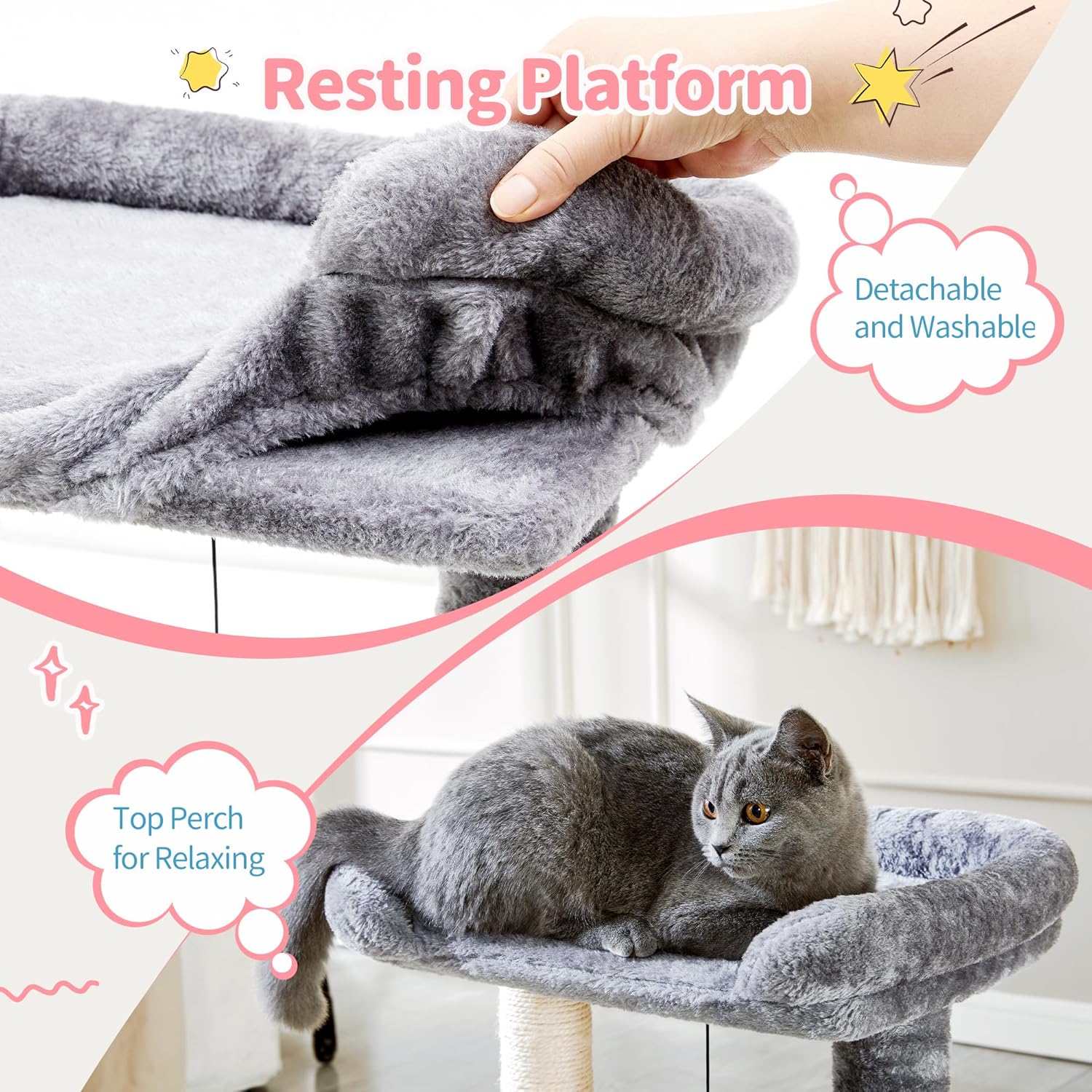 Cat Scratching Post with Grooming Brush, Sisal Cat Tree, Interactive Cat Activity Furniture for Indoor Cats