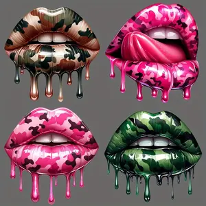 Camouflage Lip Pattern Iron-on Transfers, 6 Counts/set Washable Durable DIY Heat Press Decals for T-shirts, Jeans & Backpacks, Fashion Customization