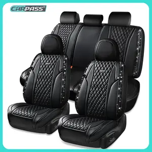 CAR PASS Bling Car Seat Covers, Microfiber Nappa Leather Luxury Cushioned, Waterproof Heavy-Duty Anti-Slip Universal Fit for Auto SUV Sedan, Sparkly Glitter Shining Rhinestone Full Set