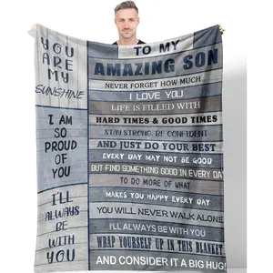 Gifts for Son Blanket 60"x 50", Son Gifts from Mom, Sons Birthday Gift, Gift for Adult Sons, Soft Flannel Throw Blanket for Fathers Day, Valentines Day, Graduation, Christmas, Printed on One Side with a Plain White Back, Halloween Thanksgiving Christmas G