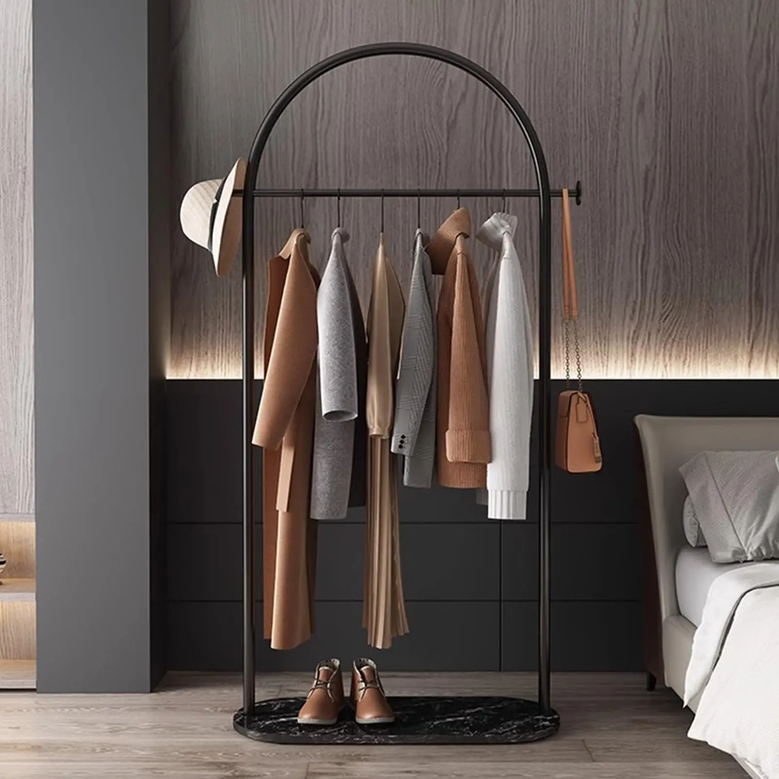Gold clothing rack with Marble base. metal clothes racks for hanging clothes,heavy duty garment rack,Freestanding Coat Rack with 2 Hooks,for Bedroom, Bathroom, Living Room easy to assemble