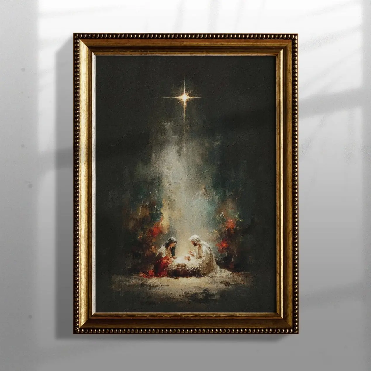 Minimalist Nativity Scene Watercolor Art Print | Christmas Jesus (| Framless Poster Q