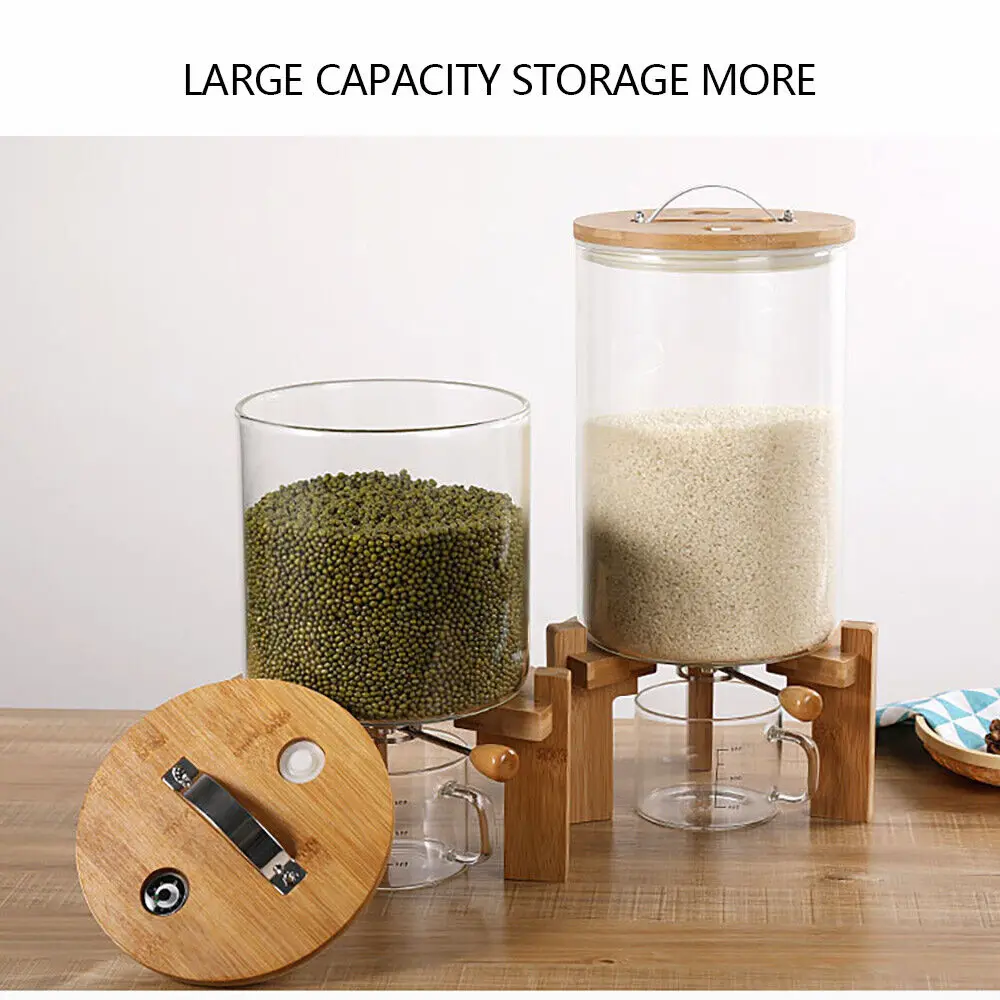 Glass Cereal & Rice Storage Dispenser, 5L/7.5L Food-Safe Leak-Preventing Canister, Bottle-Shaped Glass Jar for Dry Grains, Kitchen Utensil, Bottle-Shaped Food Storage, Canister Food Storage