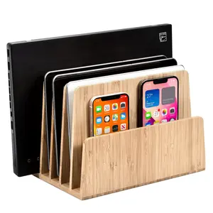 Bamboo 5-Slot Vertical File Sorter & Device Organizer | Slim Desktop Hub for Tablets, Laptops, and Documents