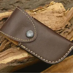 Leather 5" Holster with Belt Buckle for Pocket Knives, Folding Knife, Compact Draw EDC, Brown Kitchen Storage