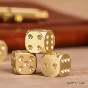 Set of 5 Handmade Solid Brass Dice — Polished Tabletop Gaming Dice, Durable Brass Material; Ideal for Bar Accessories and Creative Gifts (Action Game Style)