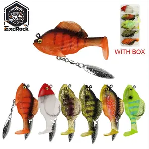 EXCROCK 6Pcs Multiple Pre-Rigged Jig Head Soft FishingLures, Sleeper Gill, Dark Sleeper, Paddle Tail Swimbaits/3D Eyes/SpinnerBlades for Bass Fishing, Hidden Ultra-Sharp Hook in The Top Tin, Fishing Bait for Freshwater Saltwater，Fishing Equipment