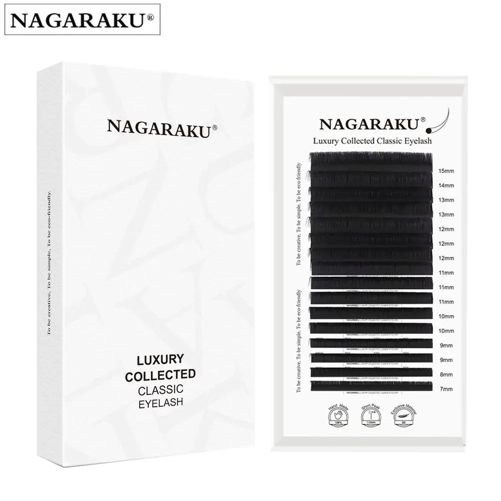 NAGARAKU 16rows Luxury Handmade Classic Eyelash Extensions Soft Natural Individual Dense Matte Black for Eye Beauty 2026 New