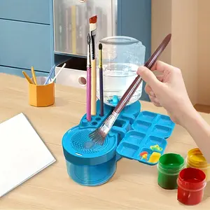 6-In-1 Brush Cleaning Tool with Tray - Self-Draining Cleaner and Stand, Enhanced Water Circulation Cleaner for Acrylic, Watercolor and Oil Paintings, Artist and Studio Supplies, Acrylic Paint Brushes