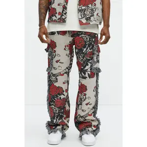 Straight Petals Tapestry Cargo Pants - Red/combo