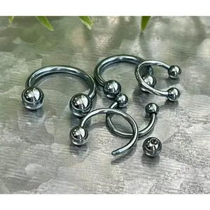 PAIR of Beautiful Light Blue Titanium Anodized Circular Barbell Horseshoe Ring - 18g thru 14g with Assorted Ball Sizes!!