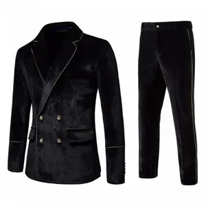 Men’s Velvet Suit Jacket & Pants Set, Herringbone Formal Suit, Breathable Linen Blend Casual Outfit for Party, Dinner & Formal Events