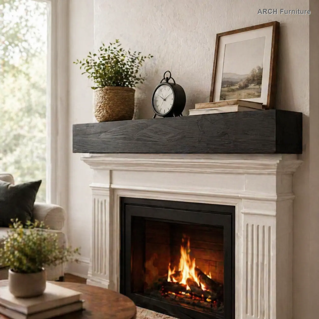 Wall-Mountable Wooden-Metal Modern Farmhouse Fireplace Mantle Floating Shelf (72x9x6 in) - Hollow Design, 50lb Capacity, Wall Mounted Holder, Perfect Home Decor, Installation Hardware, Rustic Kitchen & Home Supplies, Hooks Included