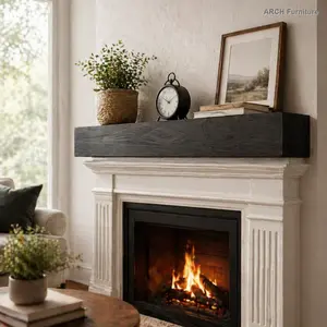 72x9x6 in Solid Wood-Metal Modern Farmhouse Wall-Mountable Fireplace Mantle, Hollow Shelf with 50lb Capacity, Rustic Room Decor for Home Supplies