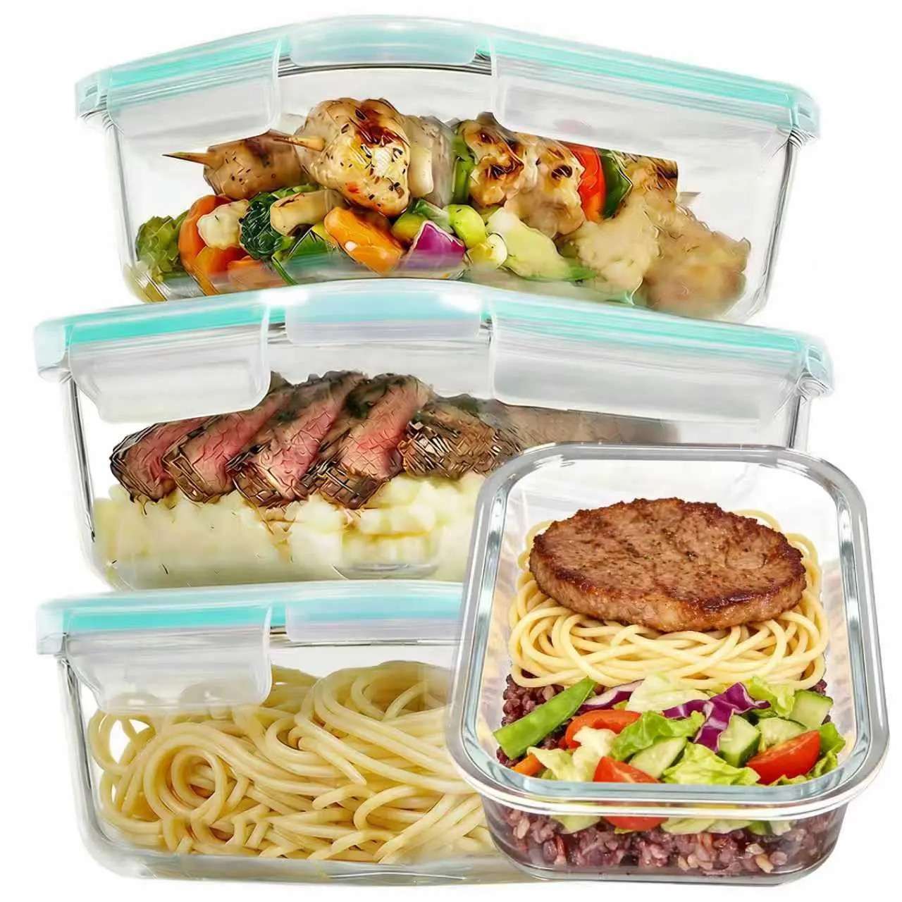 【AREL】 Kitchen 4-Piece Leakproof Airtight Glass Food Containers Set for Meal Planning 【AREL】 Kitchen 4-Piece Leakproof Airtight Glass Food Containers Set for Meal Planning