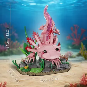 Pink Axolotl Botanical Building Blocks Set, 31cm Fantasy Animal Brick Model, Creative DIY Assembly Toy, Collectible Gift for Teens & Adults, Desk Display Decor Garden Building Kit kids