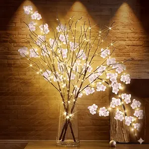 stowo-60 LED 3-Pack Battery Operated Bohemian Style Twig Lights, Switch Control, Plastic, Faux Floral Theme for Indoor Room Bedroom Tabletop Decor, Christmas Festive Decorations Lights, Autumn Seasonal Decor, Simulated Tree Branch Night Light