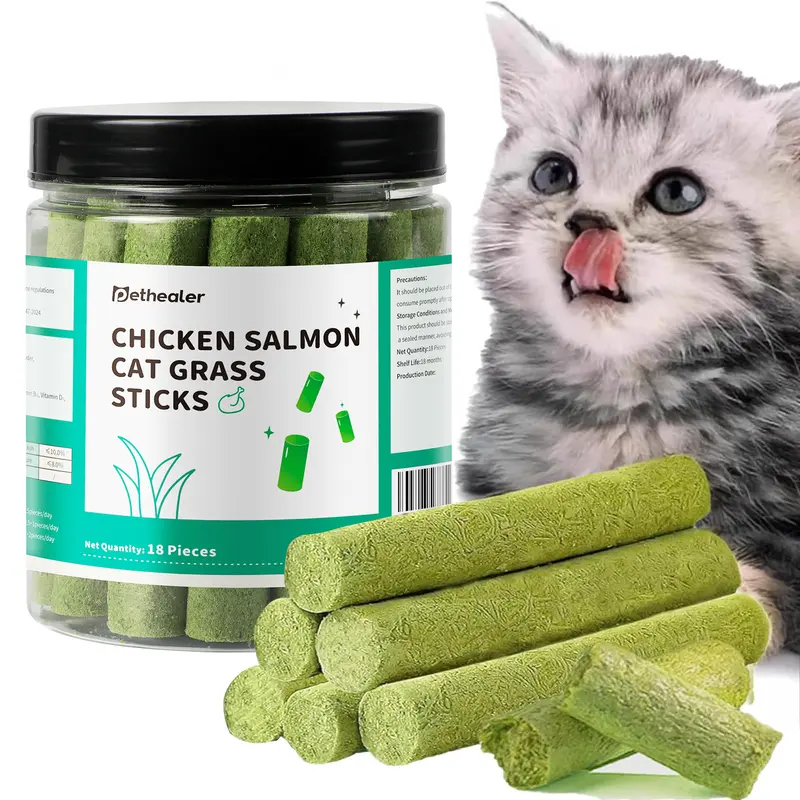 Salmon & Mint Flavored Cat Treats - Crunchy Cat Grass Pellets for