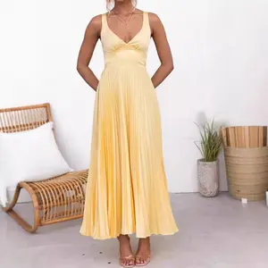 Women's Backless Criss - Cross Strap Pleated Maxi Dress