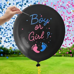 Gender Reveal Balloon Pop Ideas, 2 count 36"  Black  Boy or Girl Balloons, with Blue Pink Confetti for Revelacion de Sexo de Bebe