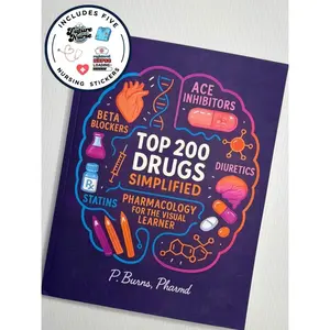 The Nursing Pharmacology Companion - Top 200 Drugs Simplified Book + 5 Nursing School Stickers